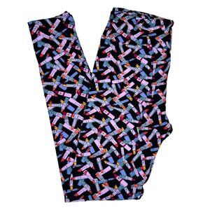 LuLaRoe Leggings Black Pink Red Lipstick Make Up One Size OS Unicorn HTF New LLR